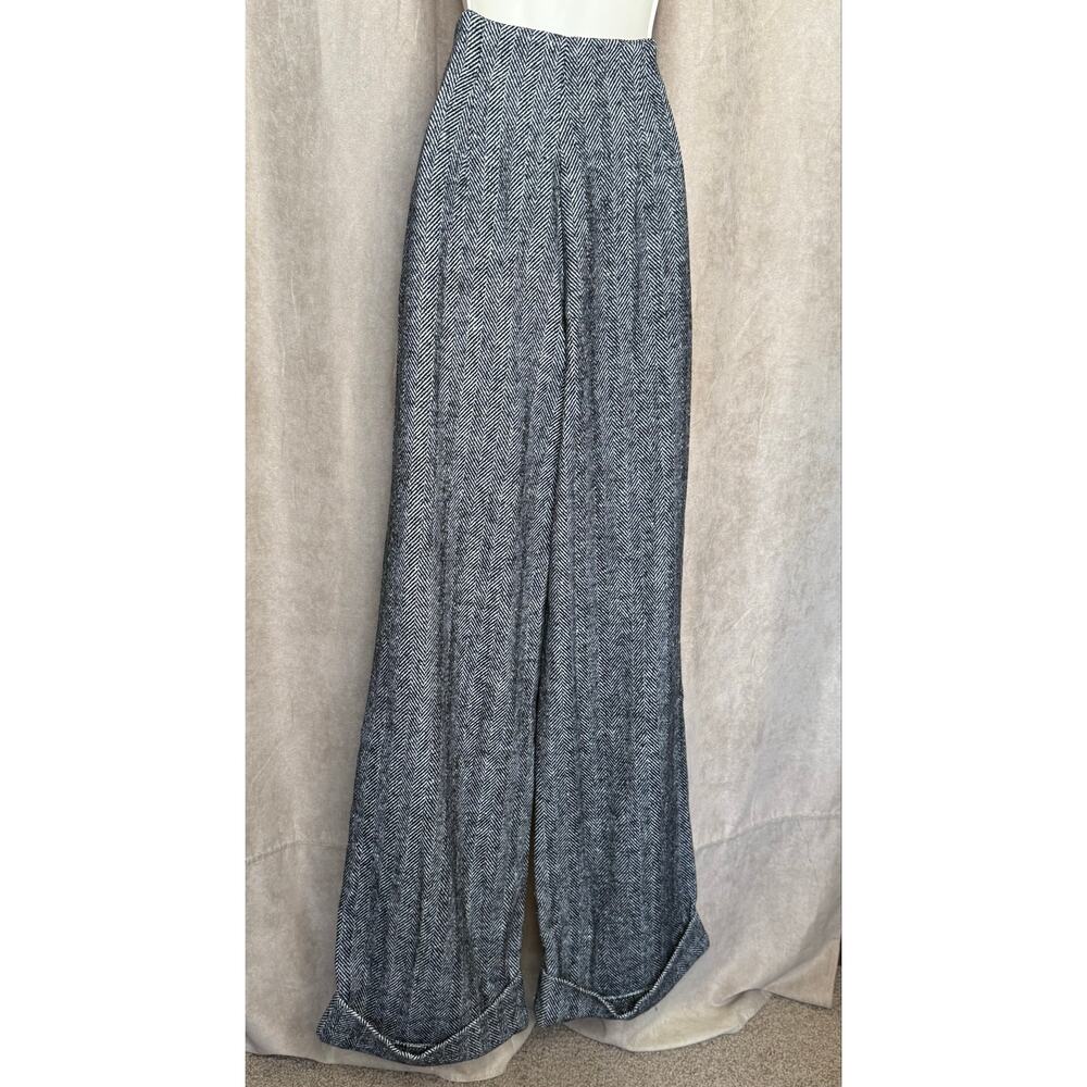 Unique Vintage 1940s Black White Woven Wide Leg  Pants with Cuffs M NWT - Picture 9 of 13